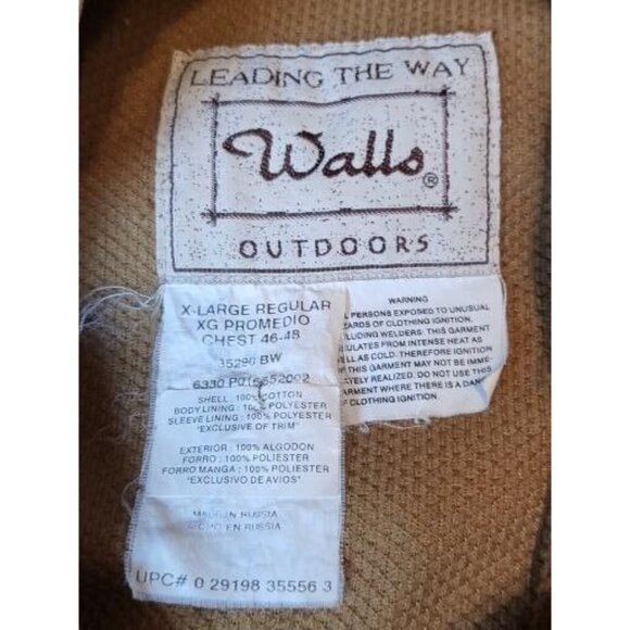 Vintage Walls Workwear Jacket Men Sz XL Brown Duck Canvas Full Zip Hooded Winter - Picture 2 of 9